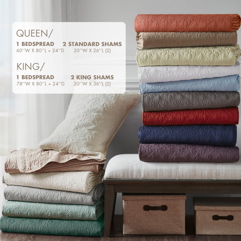 Madison Park Quebec Split Corner Quilted Bedspread Classic Traditional Design All Season, Lightweight, Bedding Set, Matching Shams, Queen, Damask Quilted Khaki 3 Piece - Image 5